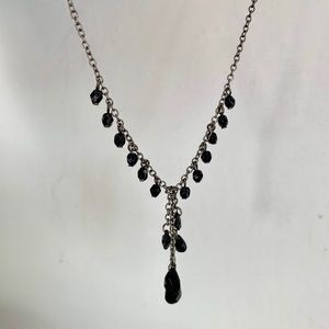 Black beaded lariat necklace